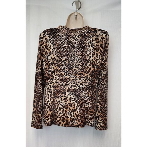 MSK Women's Full Zipper Animal Print Long Sleeve Blouse Size M Color Brown/Black - Picture 5 of 10